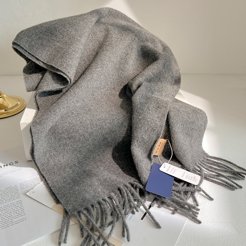 Mode 100% laine écharpe douce couleur unie écharpe pour les femmes polyvalent chaud hiver écharpe épaissir tricoté châle Simple gland foulards