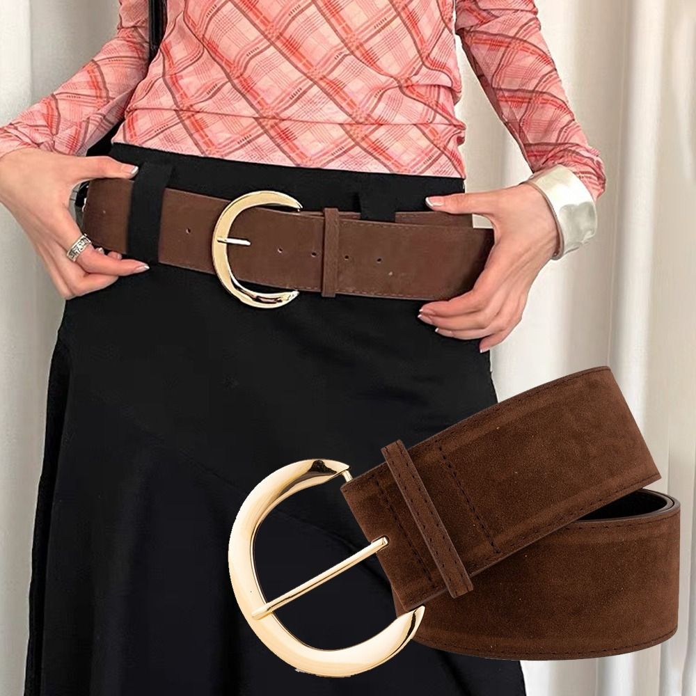 Ceinture large en cuir suédé pour femmes, Design de luxe rétro, décontractée, tendance, boucle ardillon, polyvalente, pour robe de pantalon