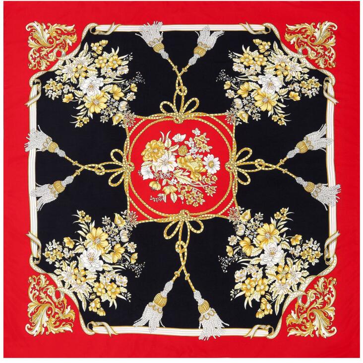 130cm mode fleur écharpe pour dames marque foulard en soie 2020 Design grand foulard carré pour les femmes foulard châle