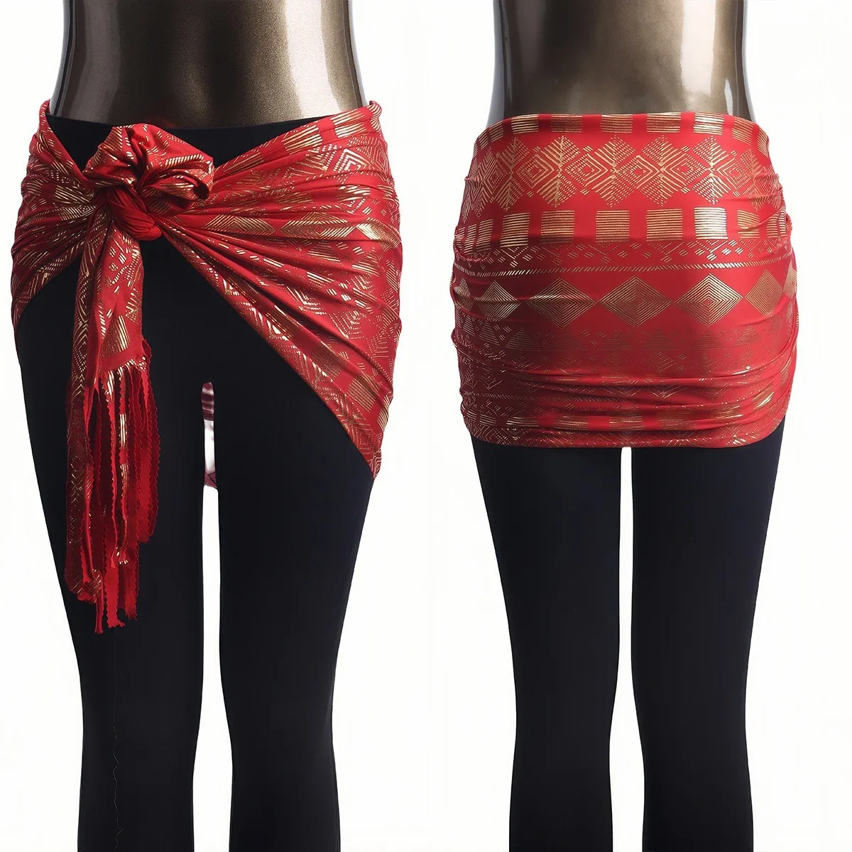 Écharpe triangulaire imprimée rétro et tendance pour femme, accessoires élégants pour costumes de danse avec feuille d'or, écharpe de hanches pour vacances à la plage