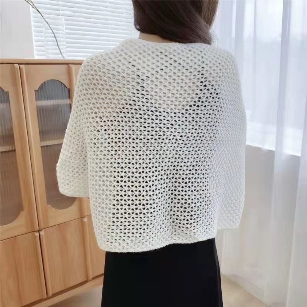 Châle en soie glacée ajourée pour femme, vêtement d'extérieur fin, simple et élégant, haut smock de luxe à manches longues