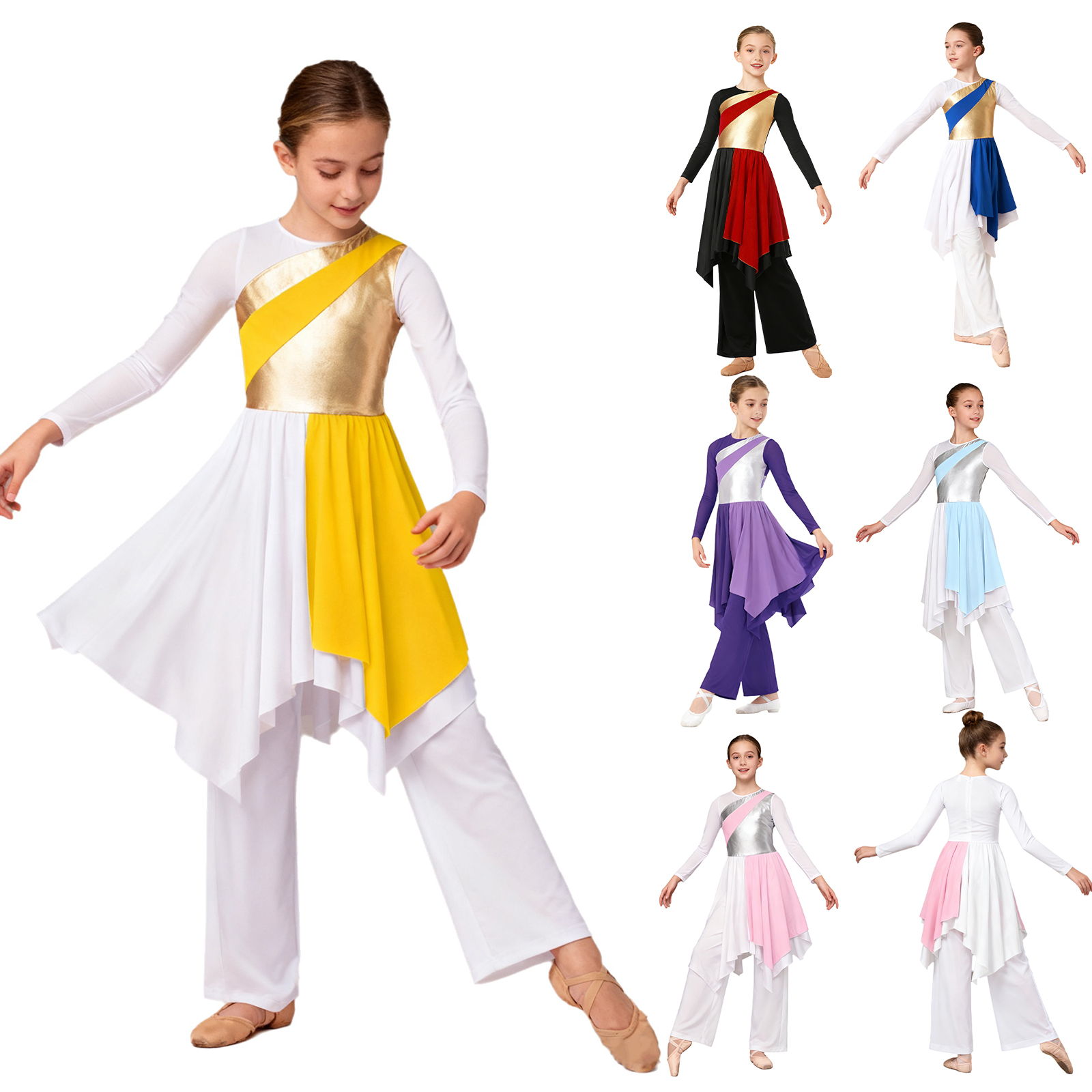 Robe de louange liturgique pour enfants filles, Costumes de spectacle de danse lyrique, chorale d'église, culte, vêtements de danse pour salle de bal