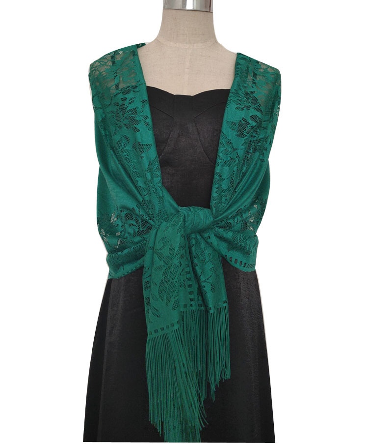 Châle de soirée en dentelle monochrome pour femme, écharpe élégante, écharpes à pampilles creuses transparentes, foulard en fil de maille pour femme, châle de mariage