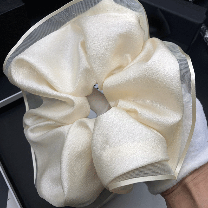 Nouvelle grande boucle pour cheveux, en maille haut de gamme, avec détails en fil, motif floral, style 'Meatballs', élastique à cheveux, boucle 'intestin gros'