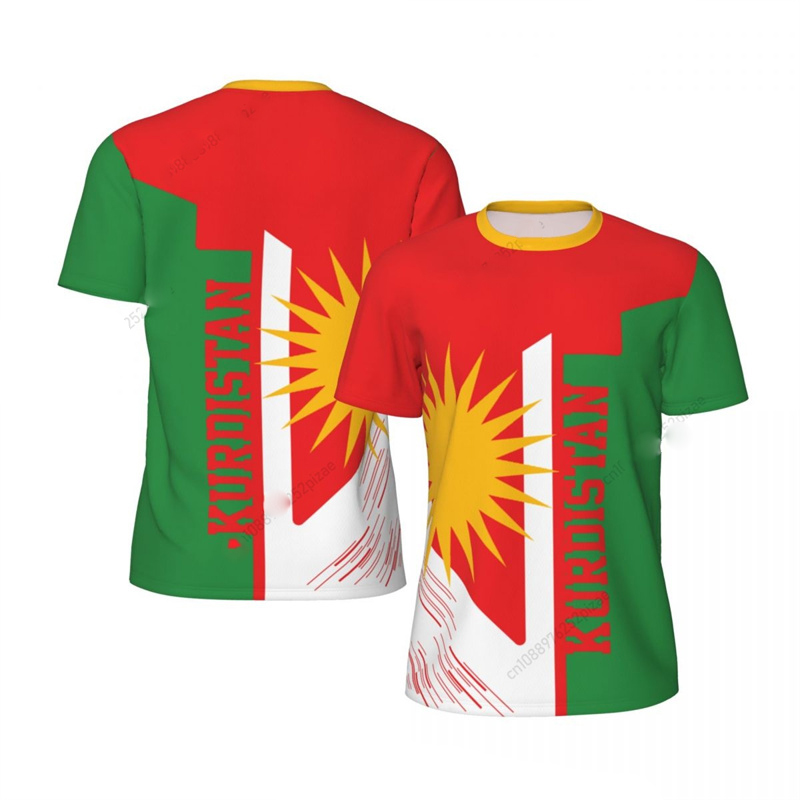 Drapeau kurde imprimé T-shirt pour hommes Football Sport rue décontracté à manches courtes col rond t-shirts course été mode kurds T-shirt haut
