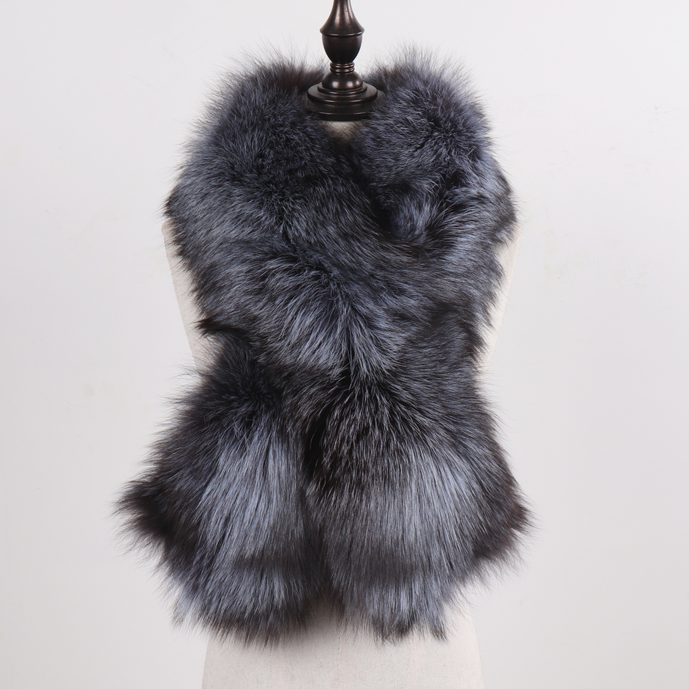 Nouveau hiver dame naturel luxe réel fourrure de renard écharpe châle pleine peau chaud doux 100% véritable fourrure de renard foulards femmes vraie fourrure silencieux