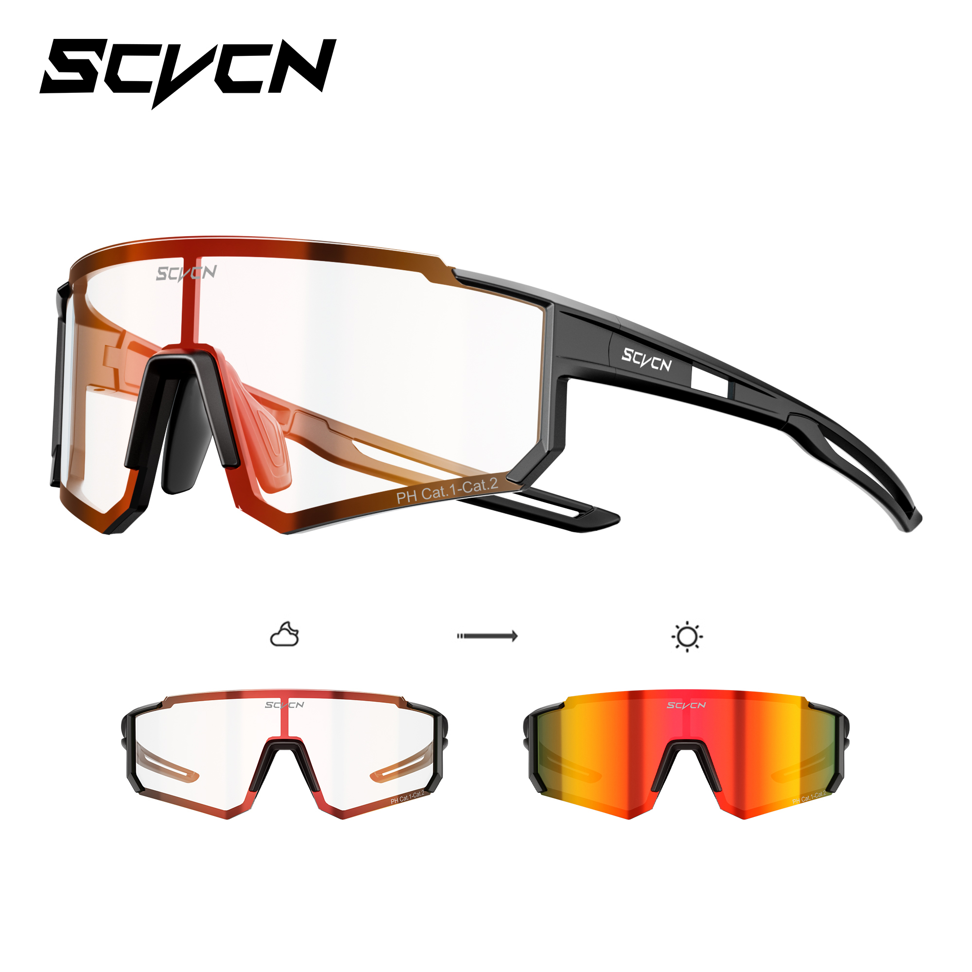 Lunettes de soleil photochromiques SCVCN pour hommes, lunettes de cyclisme, lunettes de VTT et lunettes de randonnée décontractées pour femmes, résistantes au vent