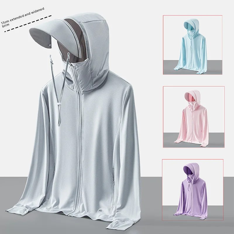 Vêtements de Protection UV en soie glacée pour hommes, combinaison de pêche respirante à séchage rapide avec capuchon détachable, bord coupe-vent, manchon de Protection solaire