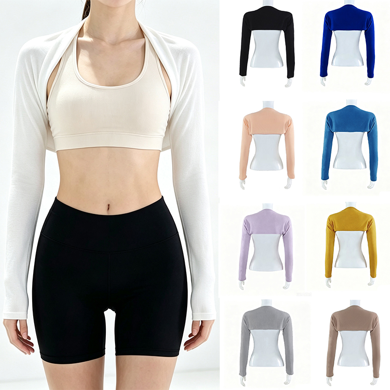 Boléro de protection UV pour femme, manches longues, couvre-bras anti-UV, couleur unie, en jersey de coton modal élastique