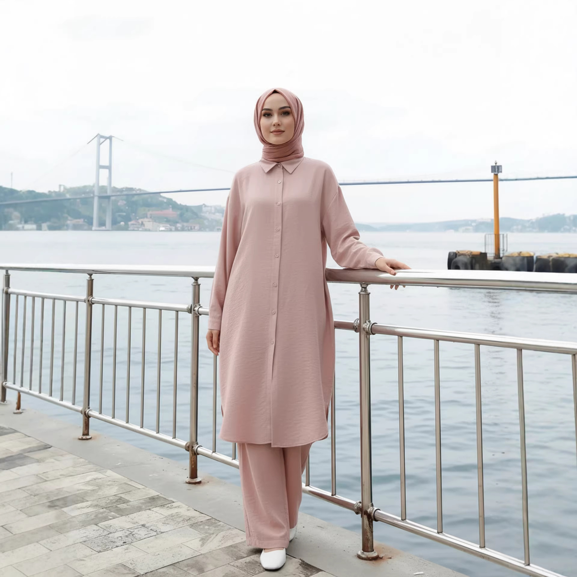 Printemps tenue musulmane ensemble turquie dubaï Abaya femmes à manches longues chemise pantalons décontractés costume modeste vêtements islamiques Ensembles Femme