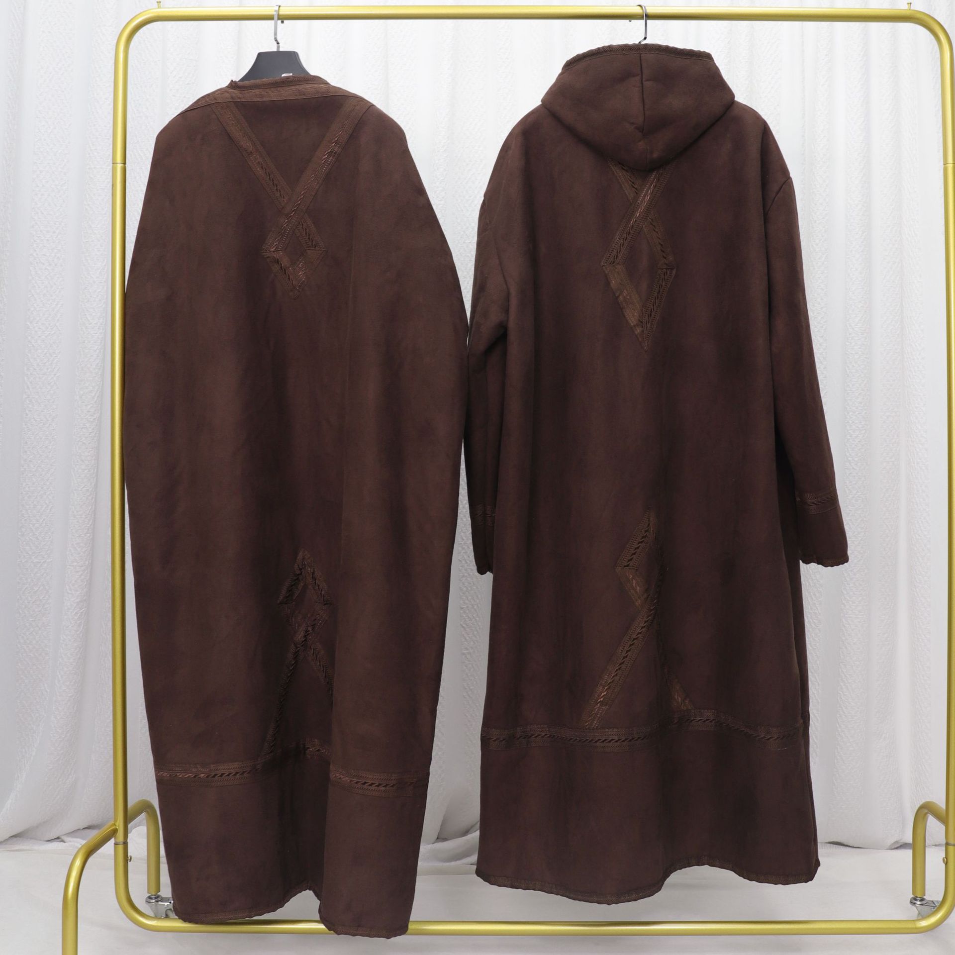 Nouveau hiver épaissi daim velours hommes musulman Long manteau pour la prière chaud Cardigan poches à capuche Abaya Kimono Robe polaire caftan