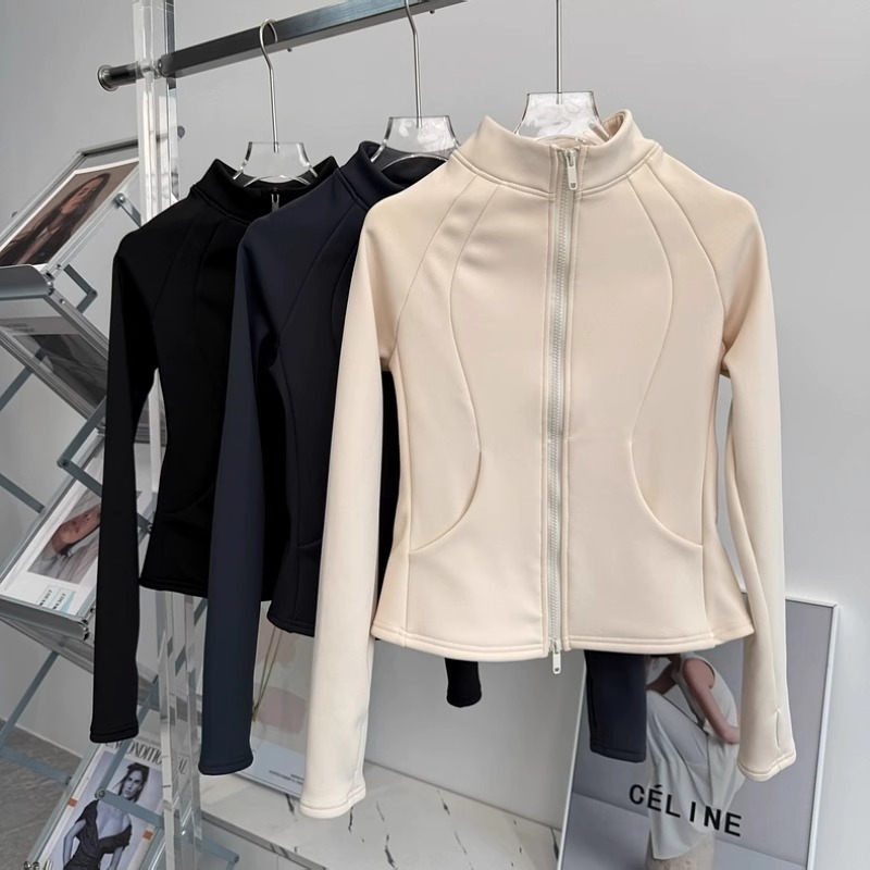 Veste de sport pour femme doublée polaire, col montant thermique, idéale pour le yoga, la course, le cyclisme, la gym et l'entraînement – Collection Automne Hiver