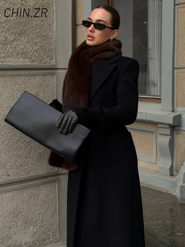 Manteau en laine à col châle pour femme, élégant, avec ceinture, ample, manches longues, poches, automne-hiver, vêtements d'extérieur chics pour les déplacements, 2025