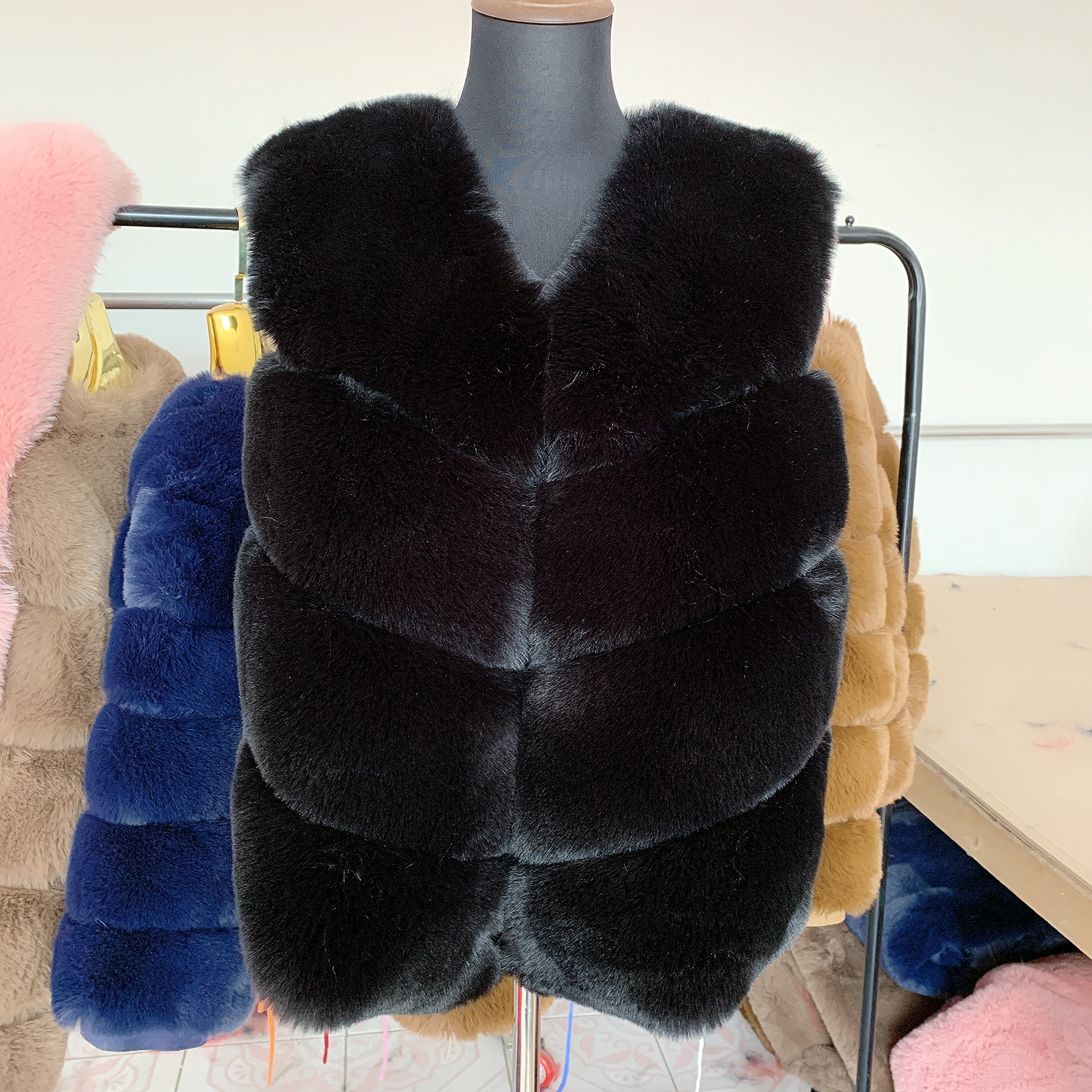 Blouse d'hiver pour femme avec fourrure, gilet en fausse fourrure, veste moelleuse, manteau épais en fourrure synthétique pour femme, gilet en fourrure
