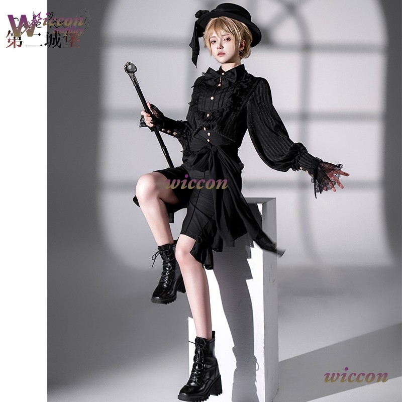 Costume noir fantaisie Cosplay pour femmes, tenue de Style Jirai Kei Ouji, chemisier médiéval Lolita, short gothique unisexe Prince, chemises à manches longues