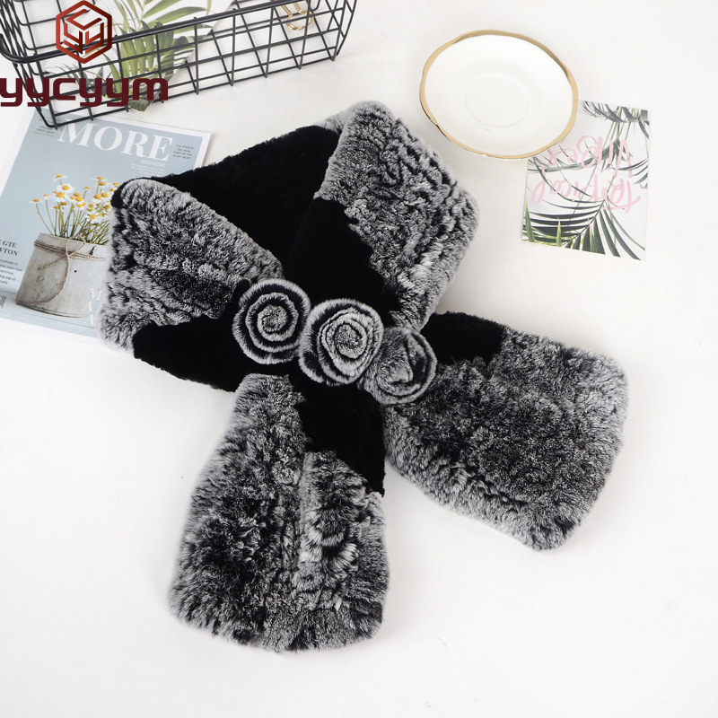 Écharpes en fourrure de lapin Rex véritable pour femme, collection mode 2026 – Écharpe et cache-oreilles chauds et doux en fourrure de lapin Rex naturelle pour l'hiver