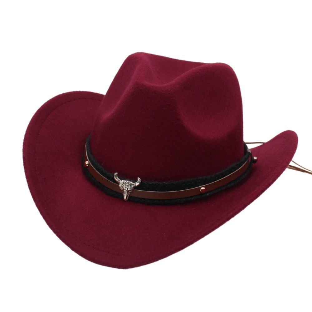 Nouveau Chapeau de Cowboy Western en Feutre à Bord Roulé, Style Ethnique Tibétain, Chapeau Haut de Forme avec Bandeau à Motif Vache et Ceinture Tête de Bœuf, Chapeaux Fedora Jazz pour Hommes