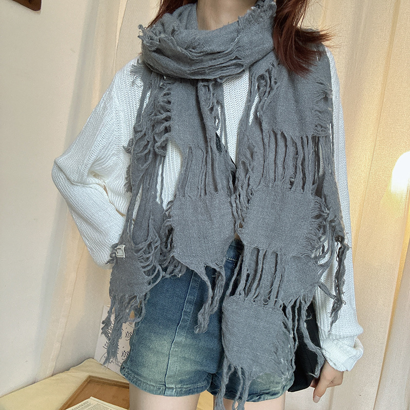 Écharpe Vintage avec pompon déchiré pour hommes et femmes, chauffe-cou rétro, Hip Hop, Punk, Y2k, automne et printemps, 2025