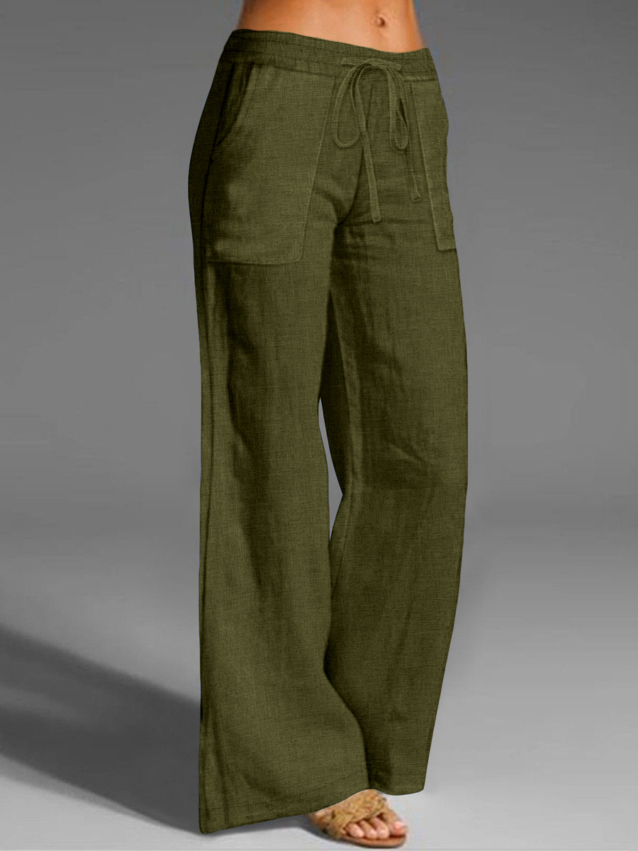 Pantalon à jambes larges pour femmes, taille élastique, cordon de serrage, décontracté, ample, couleur unie, poches, confortable, doux, pantalon de plage, été