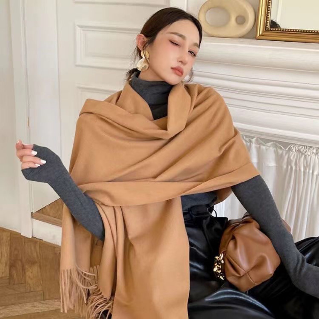 Nouvelle écharpe noire cachemire femme laine dames écharpe chaude écharpe à carreaux femmes hiver foulards automne XWJ07