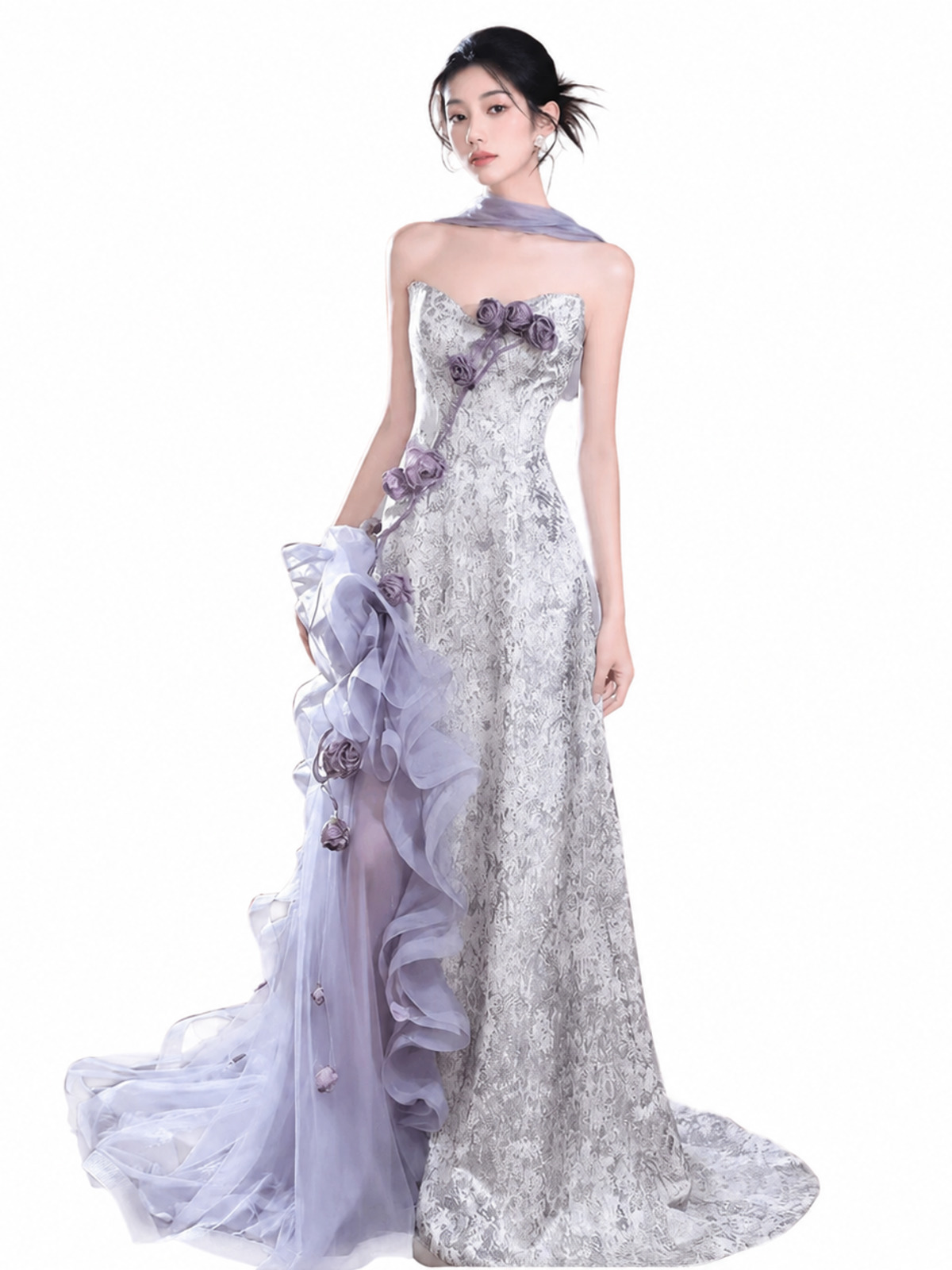Robe violette sans bretelles pour femme, Robe de mariée Design Ultra féerique, Robe de fiançailles, robe de grillage, Robe d'hôte de réunion annuelle