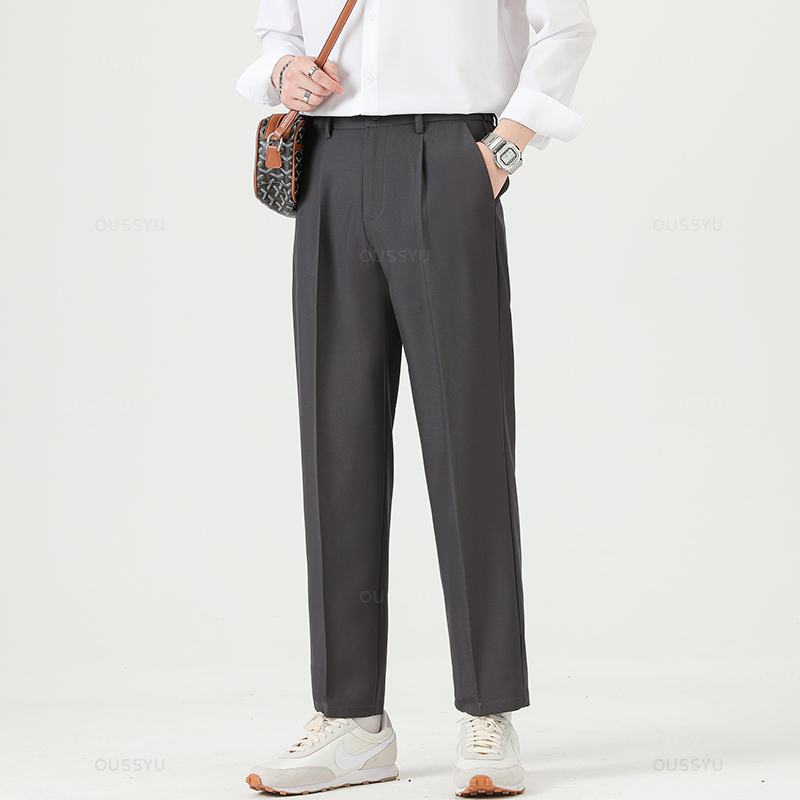 Marque vêtements pantalon de costume lisse hommes d'affaires formel cheville longueur pantalon de travail coréen décontracté automne pantalons longs mâle surdimensionné 40