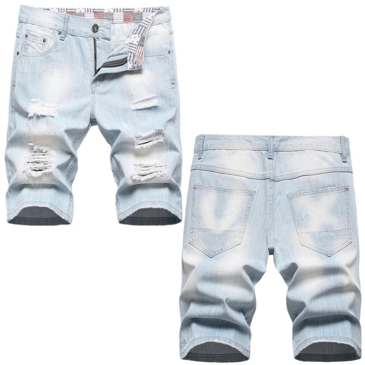 Jean en denim pour homme, coupe droite vintage, taille haute, déchiré, longueur genou, style Y2K streetwear décontracté, Printemps 2026