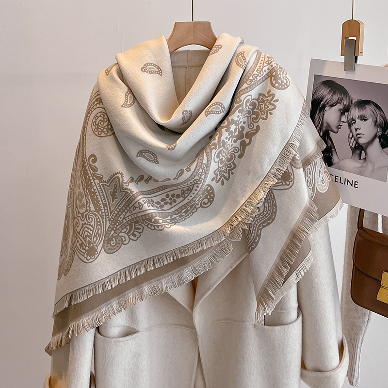 Nouvelle mode femme Faux cachemire hiver Pashmina Vintage imprimé glands épais chaud double face écharpe en plein air châles enveloppes Foulard