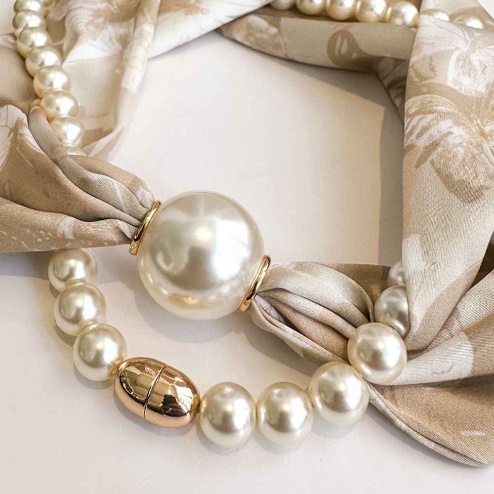 Écharpe longue en soie pour femme avec perles magnétiques, petit châle fin à perles, boucle magnétique, cache-cou, style décontracté