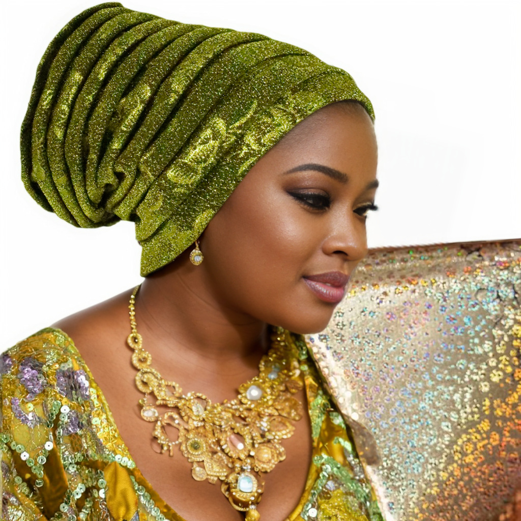 Turban Plissé à Paillettes pour Femme, Écharpe de Sauna Musulmane, Chapeau Africain, 2025