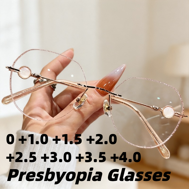 Lunettes de lecture anti-lumière bleue sans monture élégantes pour femmes, style INS, monture large, ultra-légères