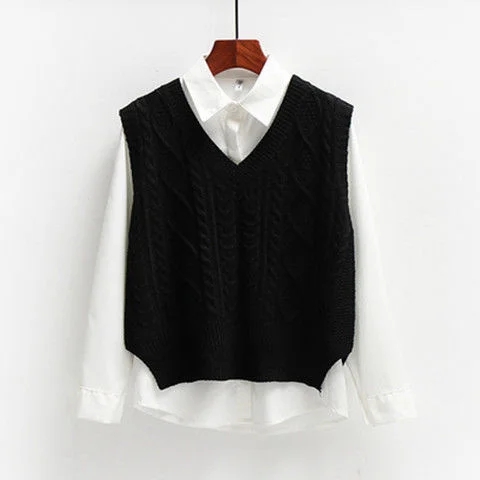 Style coréen mode femmes pull gilet 2024 nouveau printemps automne sans manches tricoté col en V pulls femme pull haut vêtements d'extérieur