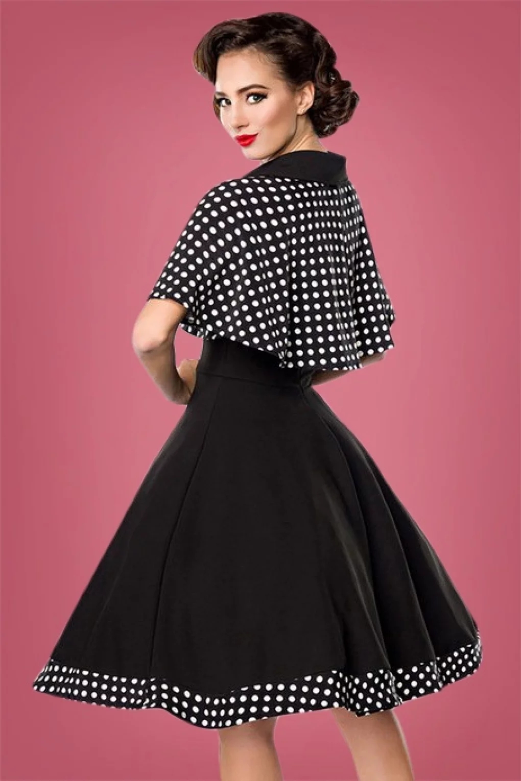 Tenues pour femmes, robe vintage à pois des années 1950, robe longue à manches longues, cape et robe trapèze, ensemble deux pièces, Vestido