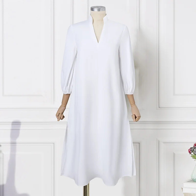 Robe noire pour femme, robe de bureau, nouvelle robe longue maxi décontractée, couleur unie, élégante, élastique, ample, coupe trapèze, robe blanche, Vestidos