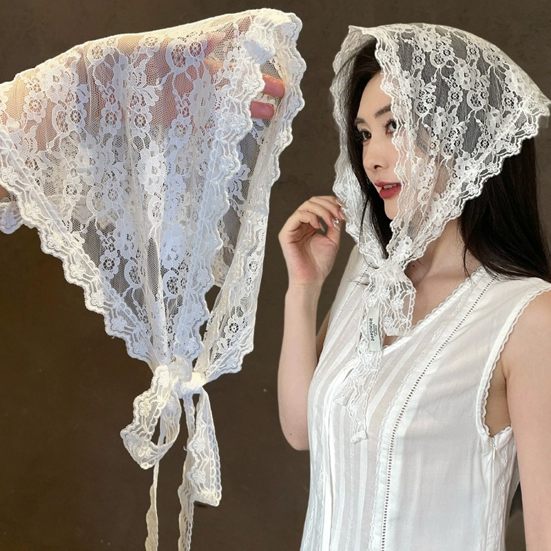 Foulard Triangle à lacets pour femmes, bandeau d'été, mode maille fleur, enveloppe de cheveux, léger et respirant, couvre-tête