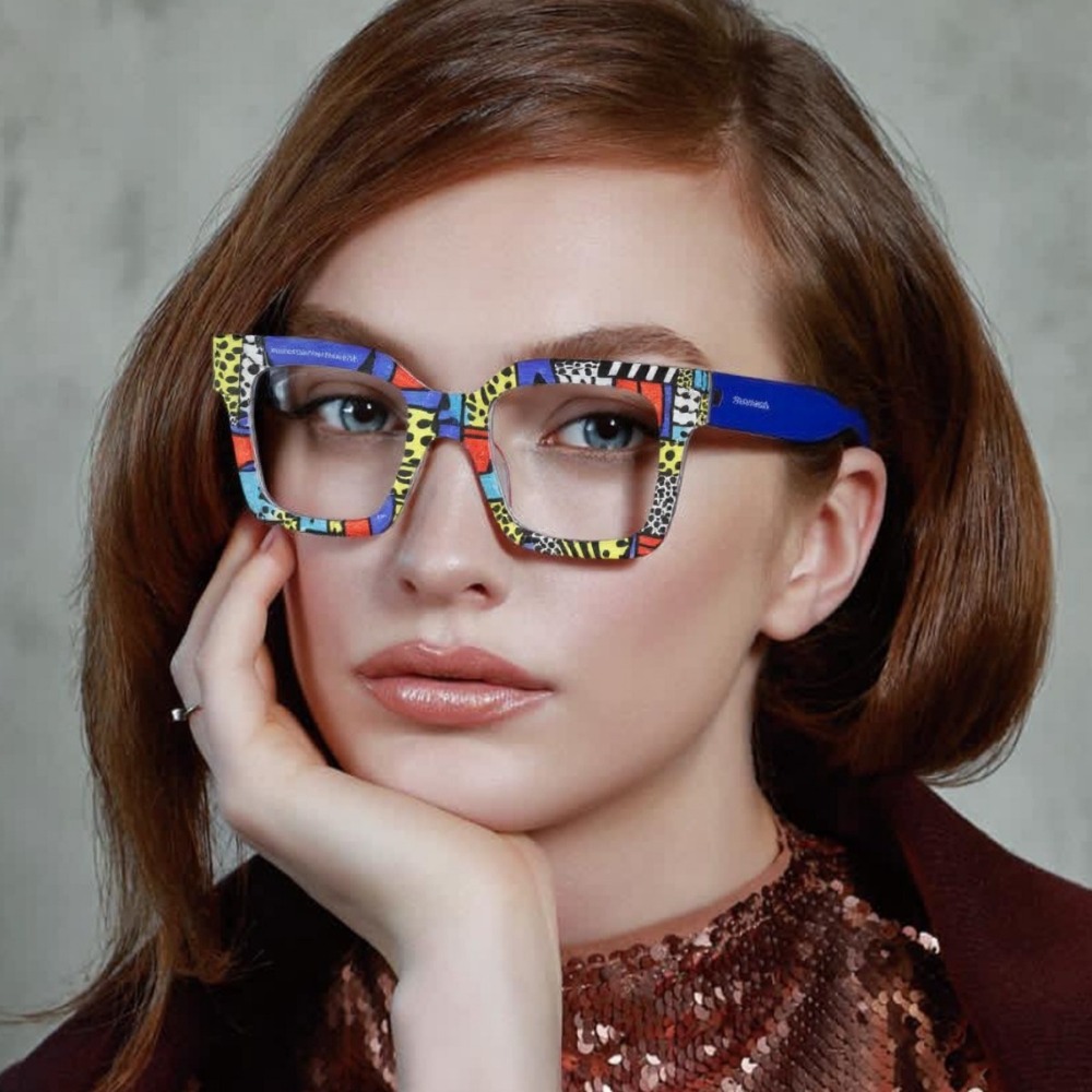 Lunettes surdimensionnées à rayures colorées, Design de marque élégant, décor carré personnalisé, cadre Chic pour femmes