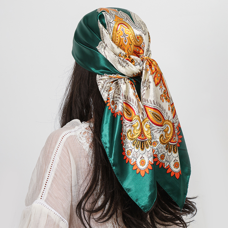 Marque de luxe carré Foulard en soie femmes châle 90*90 cm imprimé noix de cajou Foulard Femme Foulard Satin Bandana Hijab foulards
