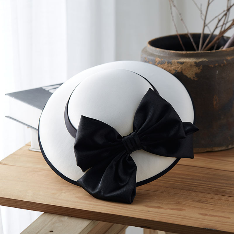 Chapeau seau angleterre pour femmes avec grand nœud, chapeau de mariage pour fête de banquet, chapeau à nœud à large bord avec Clips pour femmes et filles