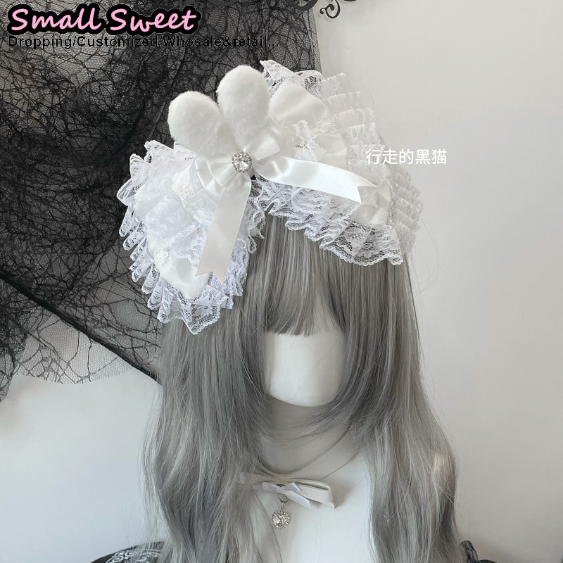 Femmes gothique Lolita sous-culture lapin dentelle haut à volants Clips épingle à cheveux pince Y2K fille Harajuku arc oreilles de lapin pinces à cheveux accessoires