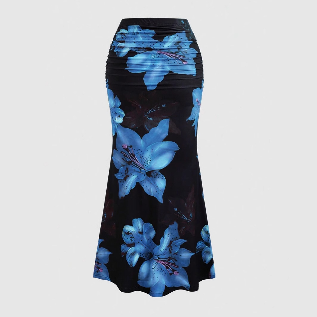 Jupe plissée trapèze pour femme, imprimé floral vintage, froncée, moulante, longue, pour l'été, les loisirs et les vacances