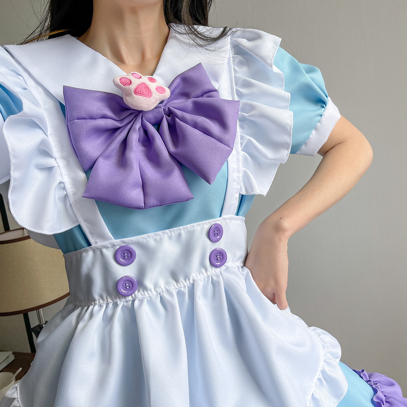 Robe longue rose pour femmes, tenue de demoiselle d'honneur Anime, tablier noir et blanc, Lolita, Kawaii, Costume de café pour hommes, Cosplay, Goth