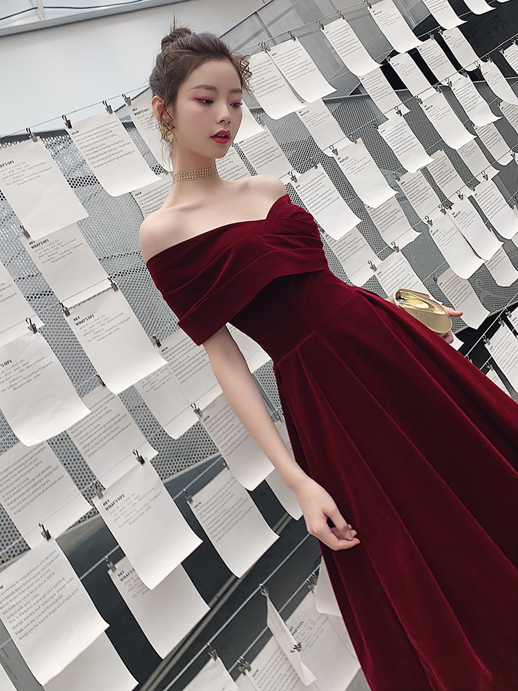 Robe de soirée en velours à manches courtes, robe de RhA-ligne, Cheongsam, élégante, bordeaux, une initiée