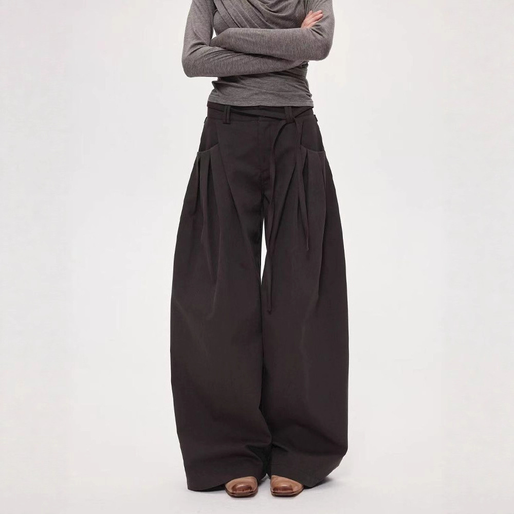 Femmes taille haute pantalon à jambes larges 2025 automne rétro Cargo pantalon à jambes larges femmes incurvé droit longueur de plancher pantalon décontracté ample
