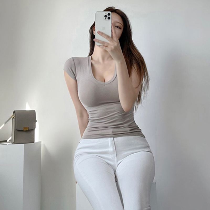 T-shirt blanc d'été pour femme, décontracté, sexy, col en V, manches courtes, vêtements féminins, hauts fins 2026