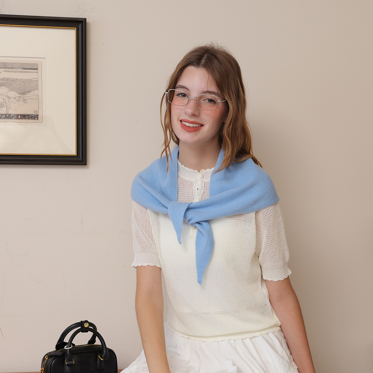 Écharpe triangulaire en laine unie pour femme, utilisable comme faux col décoratif, écharpe pour pièce climatisée et châle tendance
