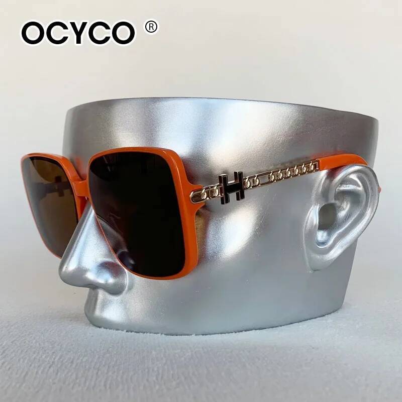 Lunettes de soleil carrées de marque Vintage pour femmes et hommes, grande monture, Design de lettres, en alliage rétro Punk, UV400