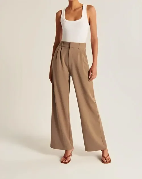 Pantalon décontracté à jambes larges pour femmes, taille haute, travail, couleur unie, sur mesure, boutonné, avec poches, pantalon de costume
