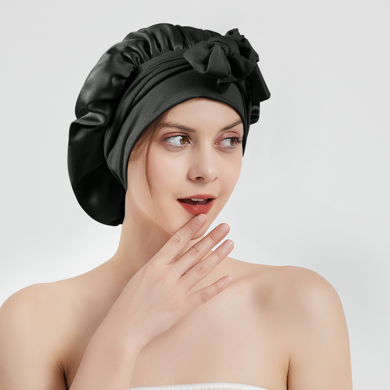 Bonnet de nuit double couche 100% soie véritable pour femmes avec large bande élastique 22 Momme