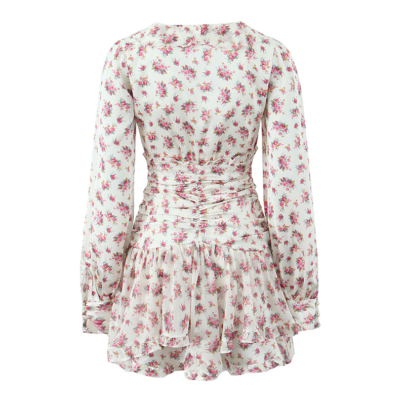 Mini robe à volants à imprimé floral Boho pour femmes, bouton avant, manches longues, col en V, robes de printemps, robe de vacances, courte, éducative, 2025