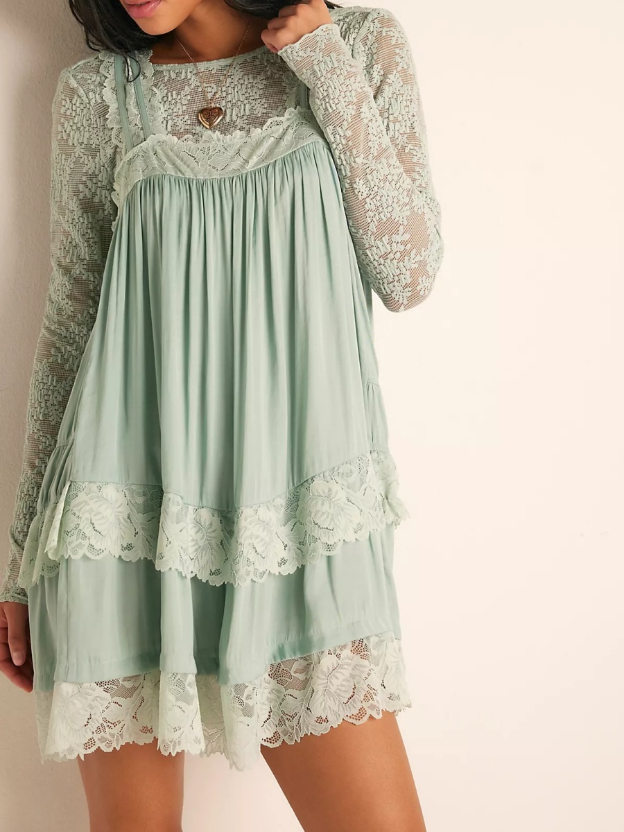Robes Babydoll Vintage sans Dos en Maille pour Femmes, Mini-Robe Féerique en Dentelle, Robe Courte Y2K à Volants et Bordures Florales en Dentelle